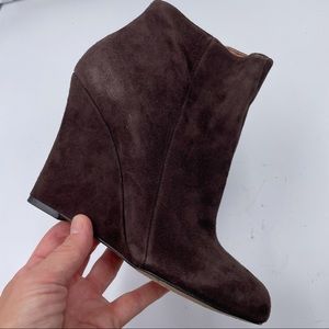 Sam Edelman Wilma Brown Suede Side Zip Wedge Bootie 8 1/2